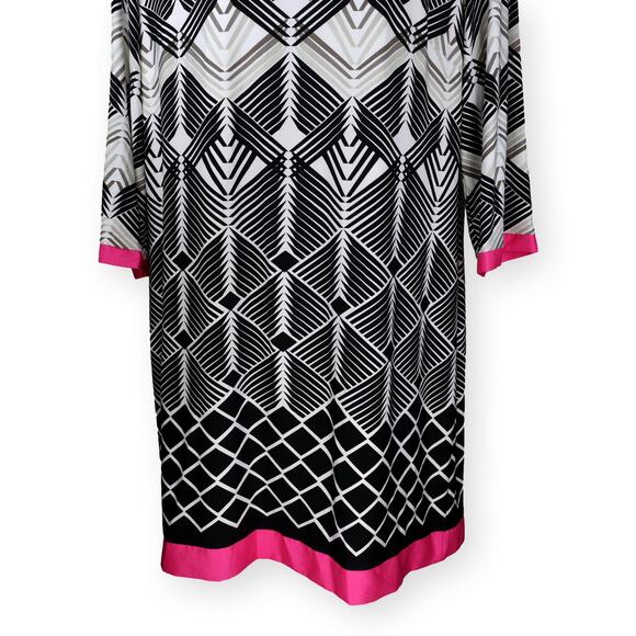 Eliza J Black White Pink Geometric Jersey Stretch Shift Dress 16W - Picture 6 of 10